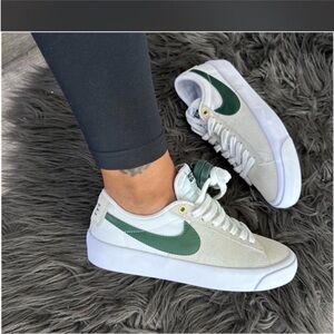 Nike Women’s Low-Top Skate Sneakers - White with Green Swoosh